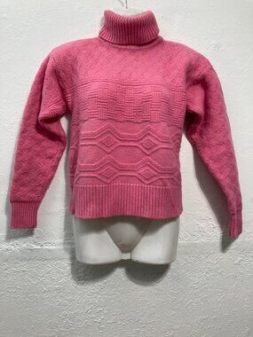 Vintage Bogner New Wool Turtleneck chunky Ski Knit Sweater Pink Thick Retro M